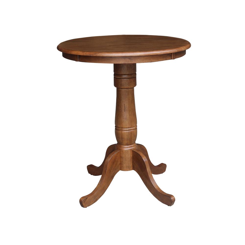 30" Round Pedestal Gathering Height Table with 2 X-Back Counter Height Stools. Picture 3