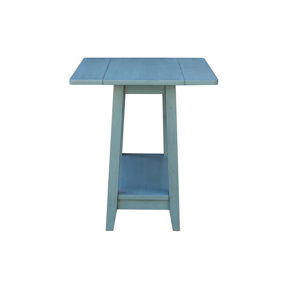 Solid Wood Square Drop Leaf Side Table in Antique Rubbed Ocean Blue. Picture 3