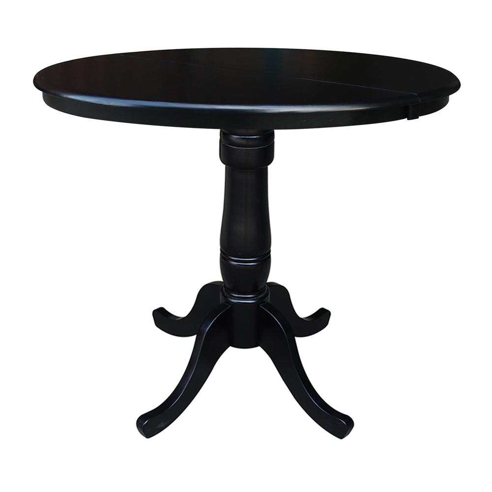 36", Round Counter Height Extension Dining Table with 12" Leaf and 2 Emily Counter Height Stools - 3 Piece Set, Black. Picture 3