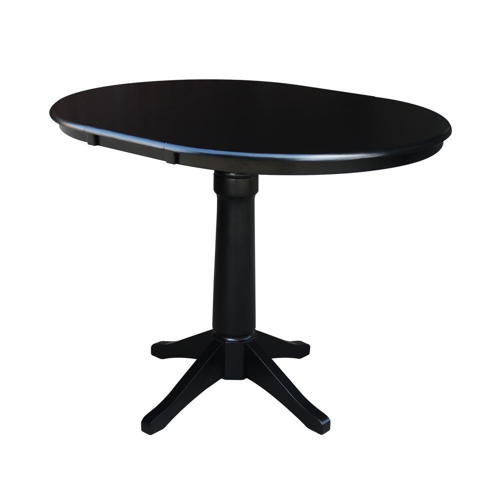 36" Round Counter Height Extension Dining Table with 12" Leaf and 4 Emily Counter Height Stools - 5 Piece Set, Black. Picture 3