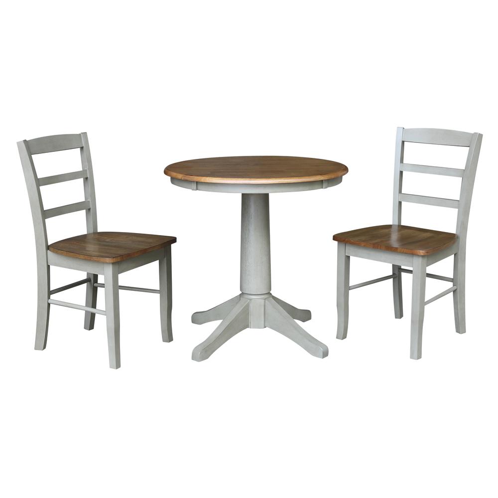 30" Round Top Pedestal Dining Table with 2 Madrid Ladderback Chairs. Picture 2