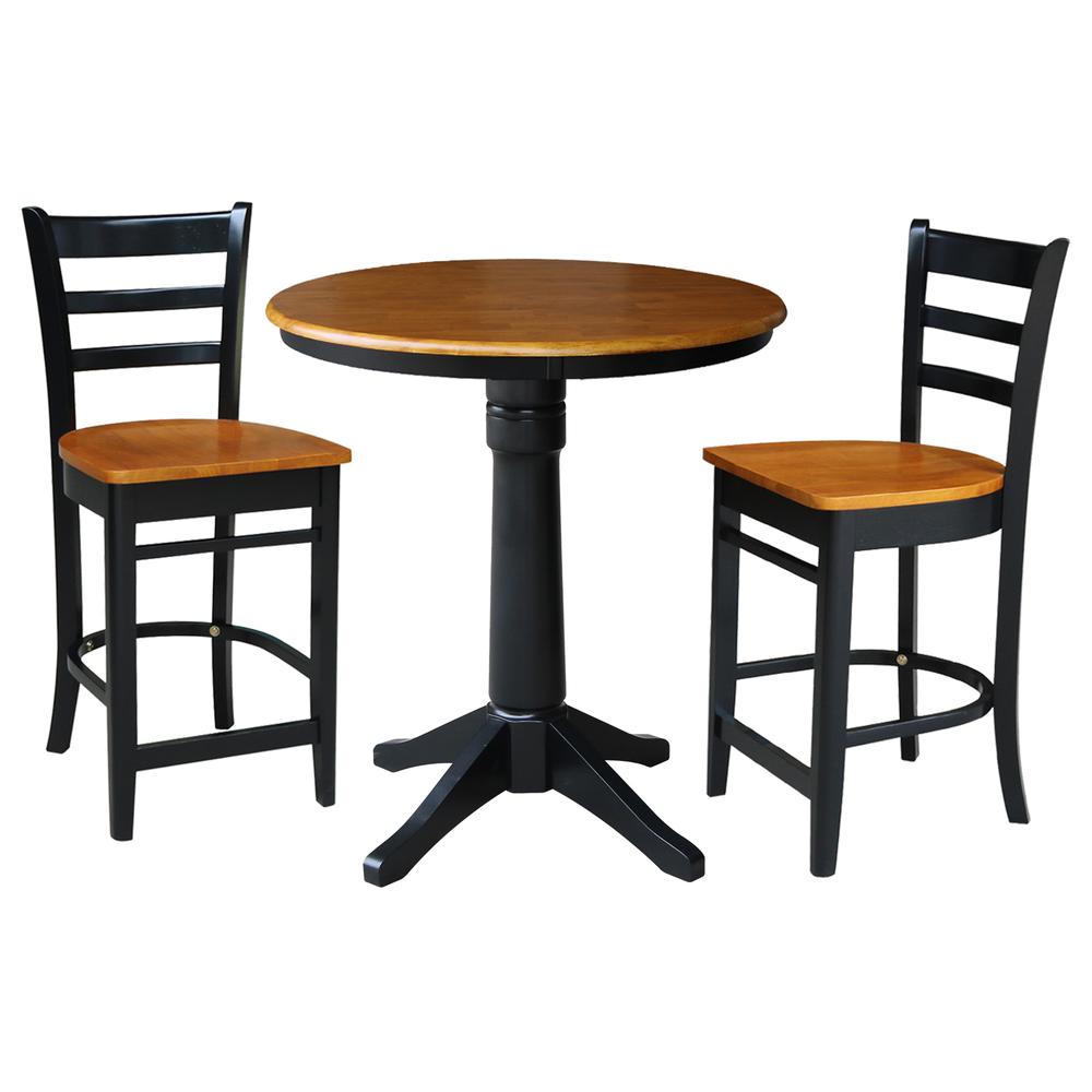 36" Round Pedestal Counter Height Table with 2 Emily Counter Height Stools. Picture 2