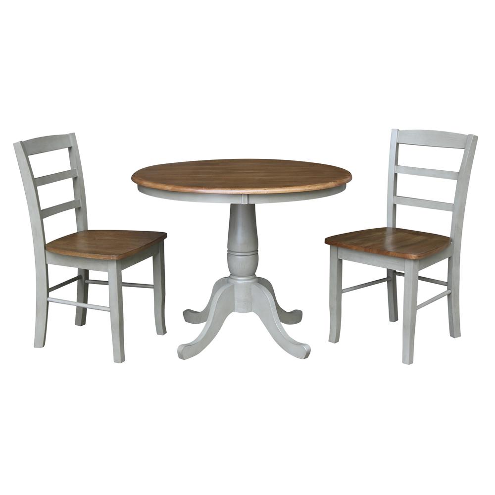 36" Round Top Pedestal Dining Table with 2 Madrid Ladderback Chairs. Picture 2