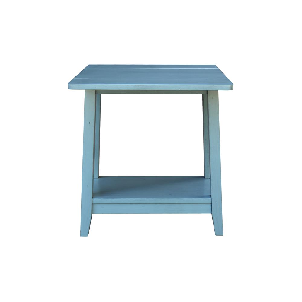 Solid Wood Square Drop Leaf Side Table in Antique Rubbed Ocean Blue. Picture 7