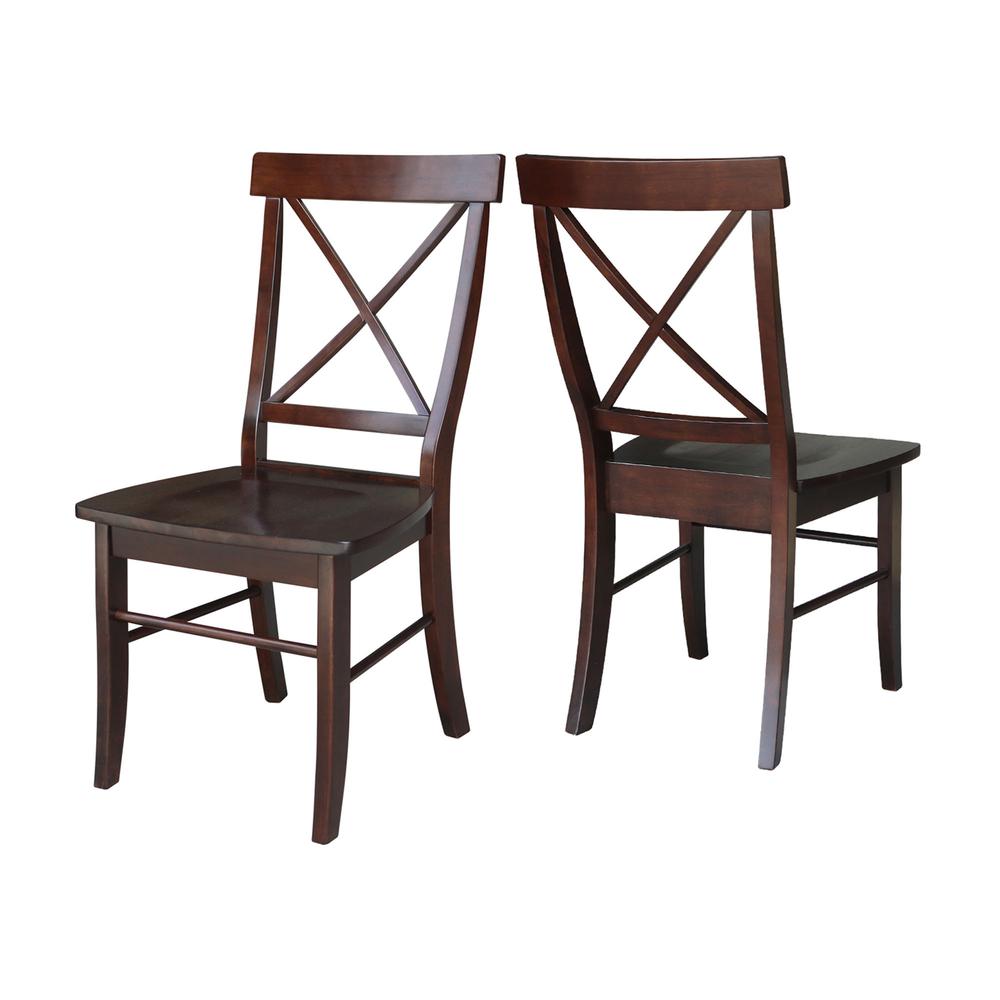 Set of Two X-Back Chairs  with Solid Wood Seats , Rich Mocha. Picture 8
