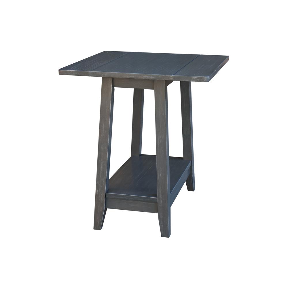 Solid Wood Square Drop Leaf Side Table in Antique Washed Heather Gray. Picture 1