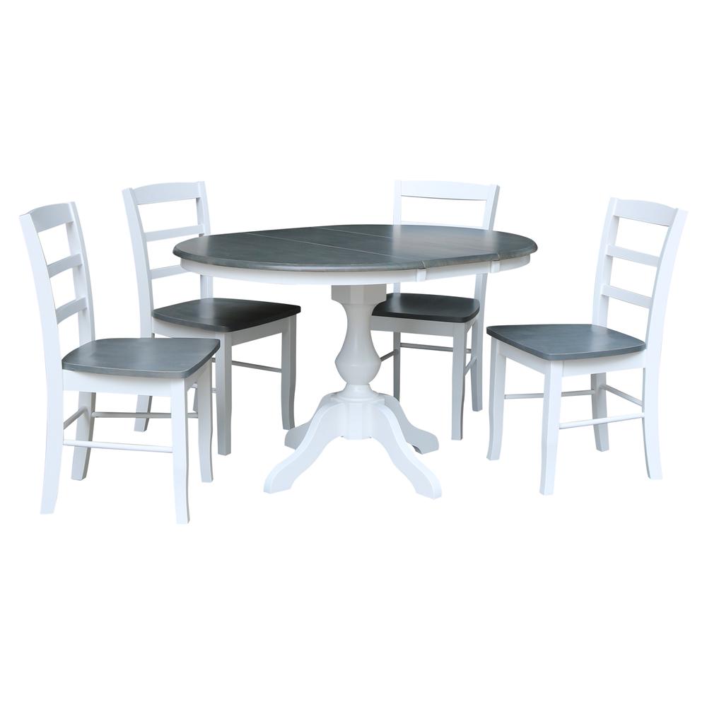36" Round Extension Dining Table with 4 Madrid Ladderback Chairs - 5 Piece Dining Set, White-Heather Gray. Picture 2