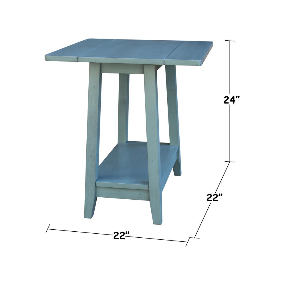 Solid Wood Square Drop Leaf Side Table in Antique Rubbed Ocean Blue. Picture 2