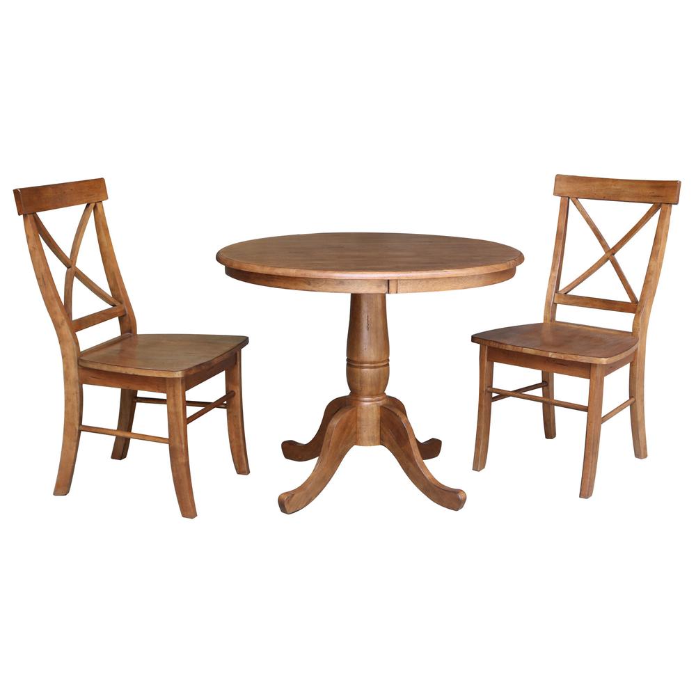 36" Round Top Pedestal Table with 2 X-Back Chairs - 3 Piece Set. Picture 3