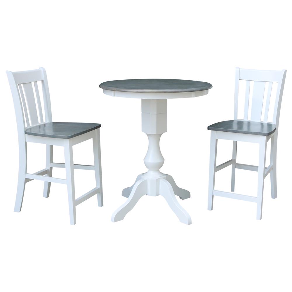 30" Round Pedestal Counter Height Table with 2 San Remo Counter Height Stools. Picture 1
