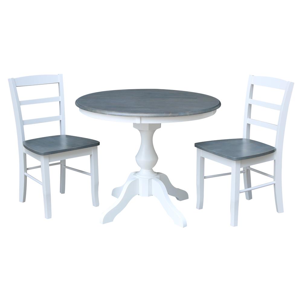 36" Round Pedestal Dining Table with 2 Madrid Ladderback Chairs. Picture 1