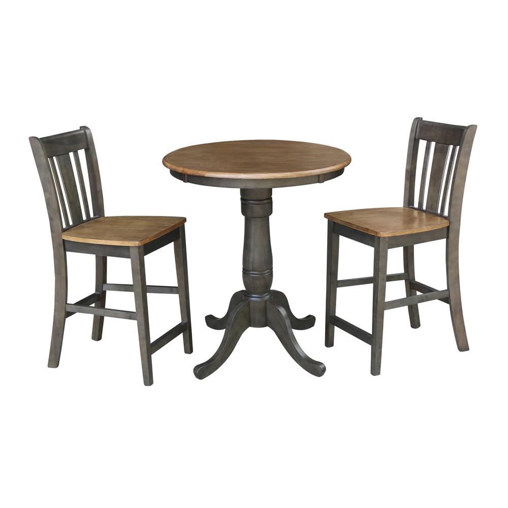 30" Round Pedestal Gathering Height Table With 2 San Remo Counter Height Stools. Picture 1