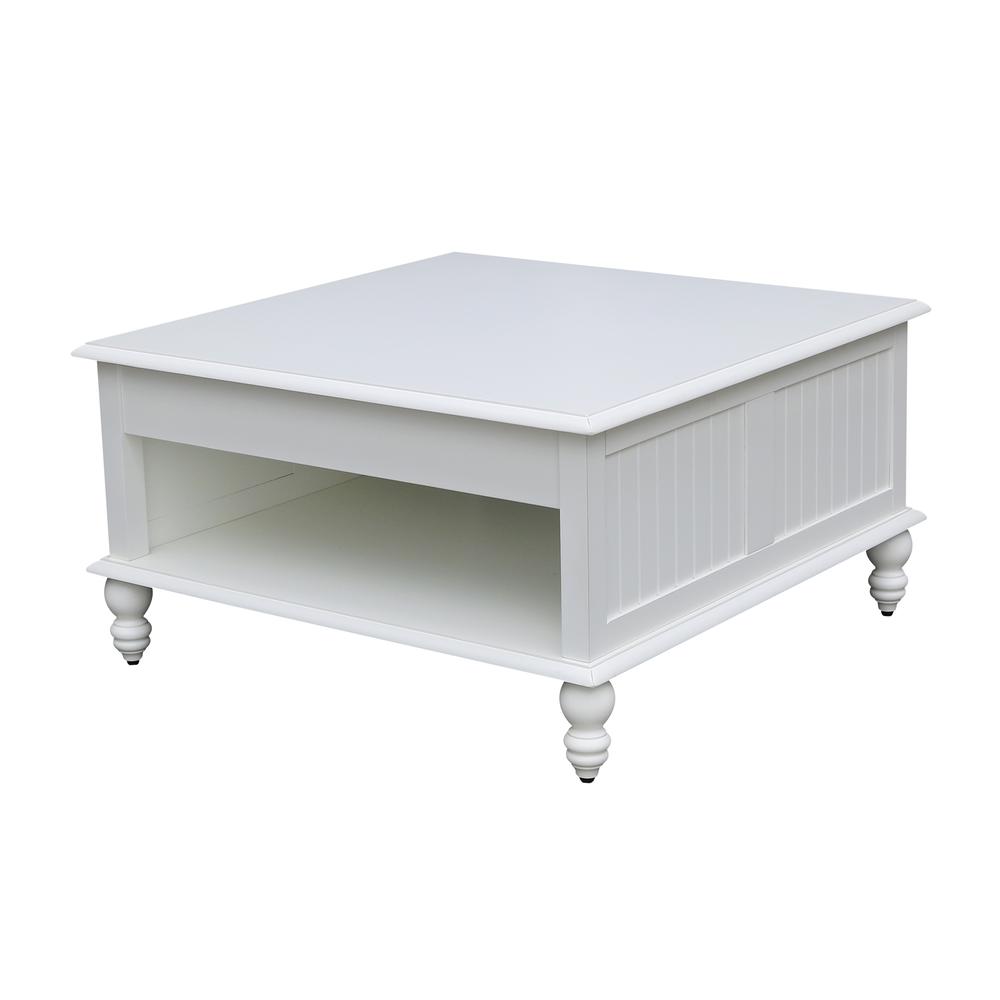 Cottage Collection Square Coffee Table with Drawer in White, Beach white - hand rubbed. Picture 10