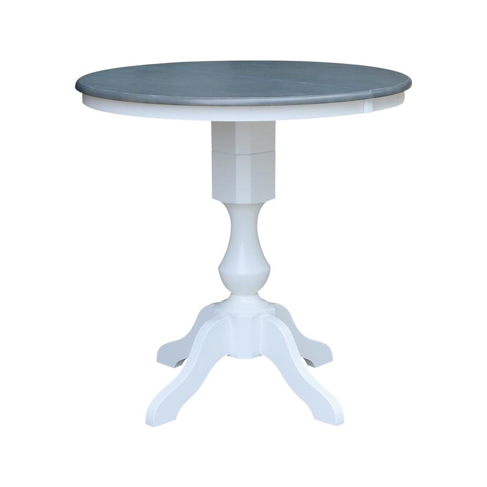 36" Round Extension Dining table with 2 Emily Counter Height Stools - 3 Piece Dining Set, White/Heather Gray. Picture 3