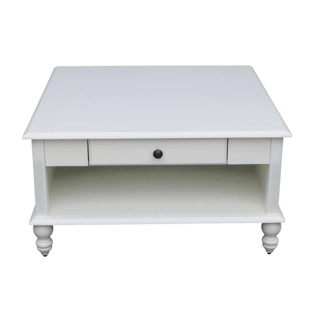 Cottage Collection Square Coffee Table with Drawer in White, Beach white - hand rubbed. Picture 7