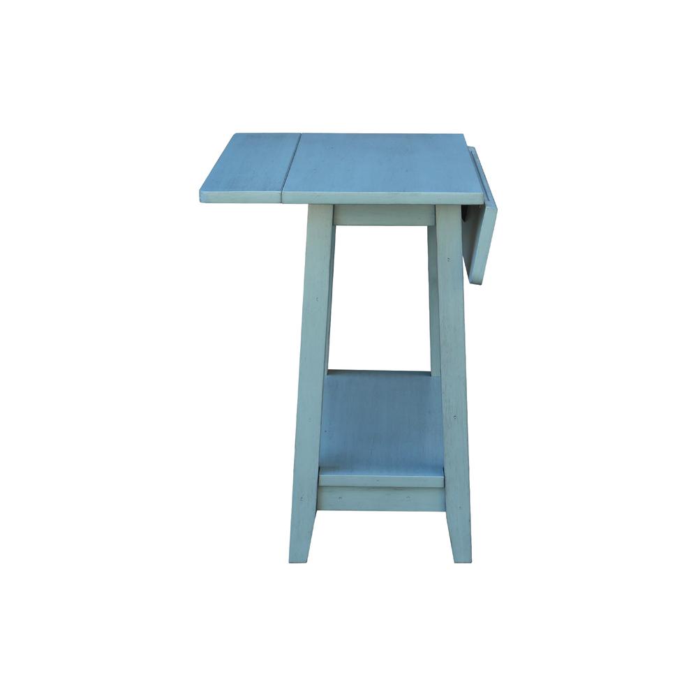 Solid Wood Square Drop Leaf Side Table in Antique Rubbed Ocean Blue. Picture 5