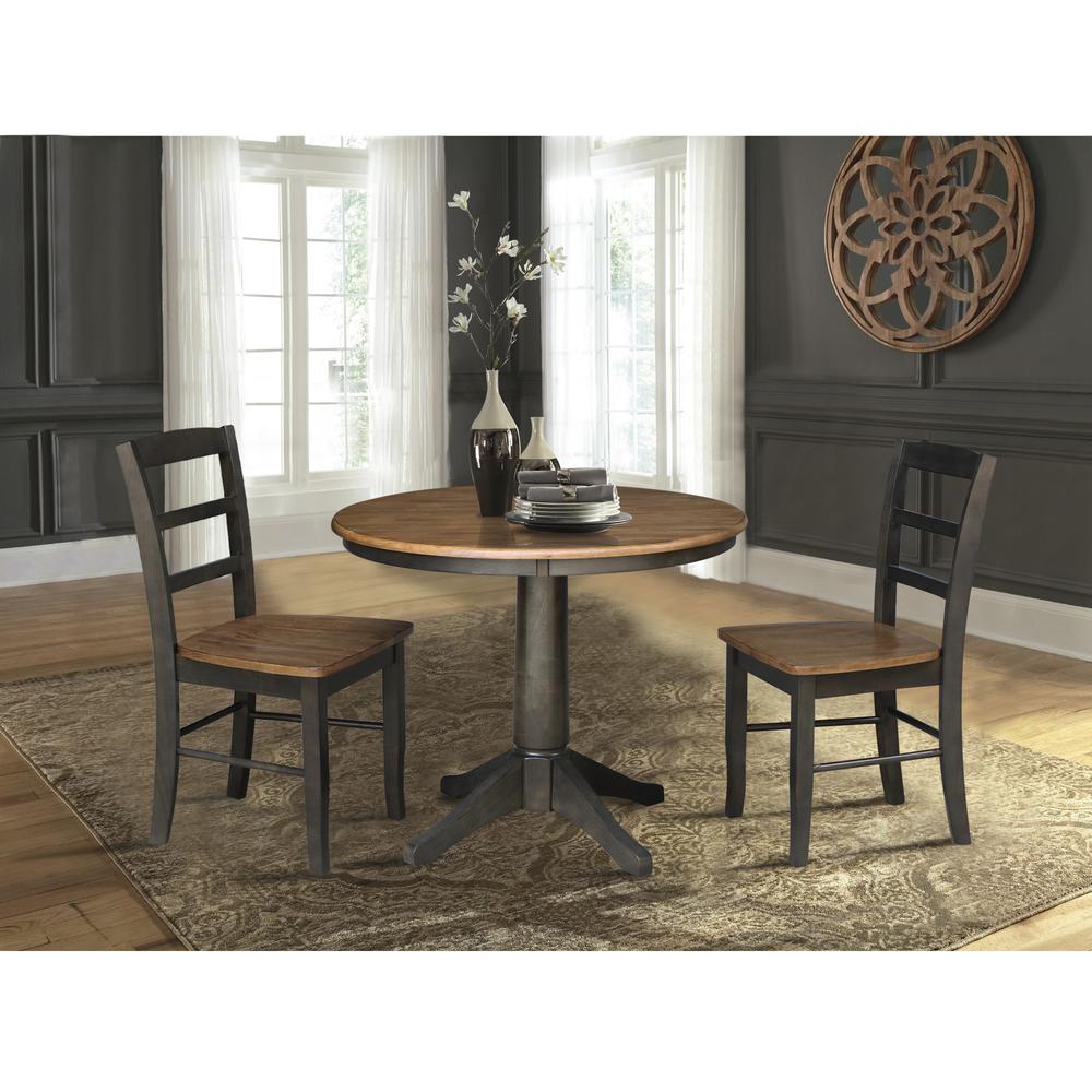 36" Round Pedestal Dining Table with 2 Madrid Ladderback Chairs. Picture 1