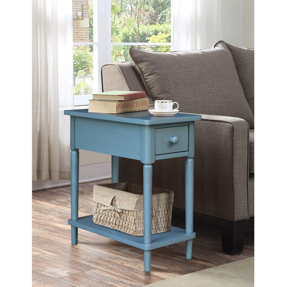 Solid Wood Narrow Side Table in Antique Rubbed Ocean Blue. Picture 9