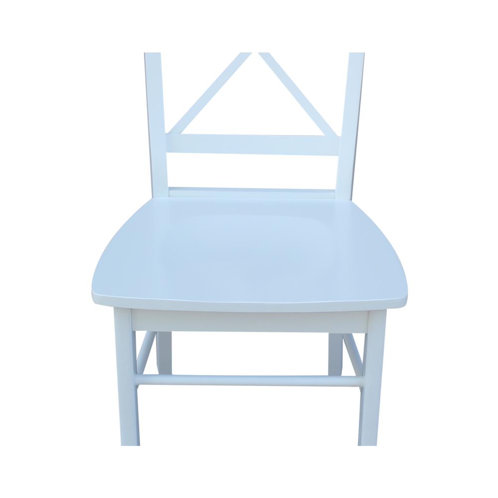 Set of Two X-Back Chairs with Solid Wood Seats , White. Picture 2
