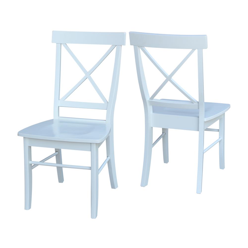 Set of Two X-Back Chairs with Solid Wood Seats , White. Picture 3