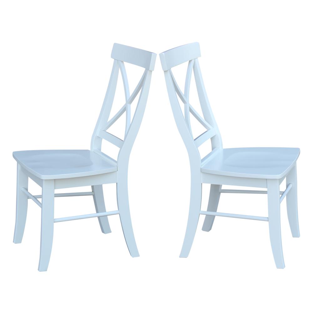 Set of Two X-Back Chairs with Solid Wood Seats , White. Picture 7