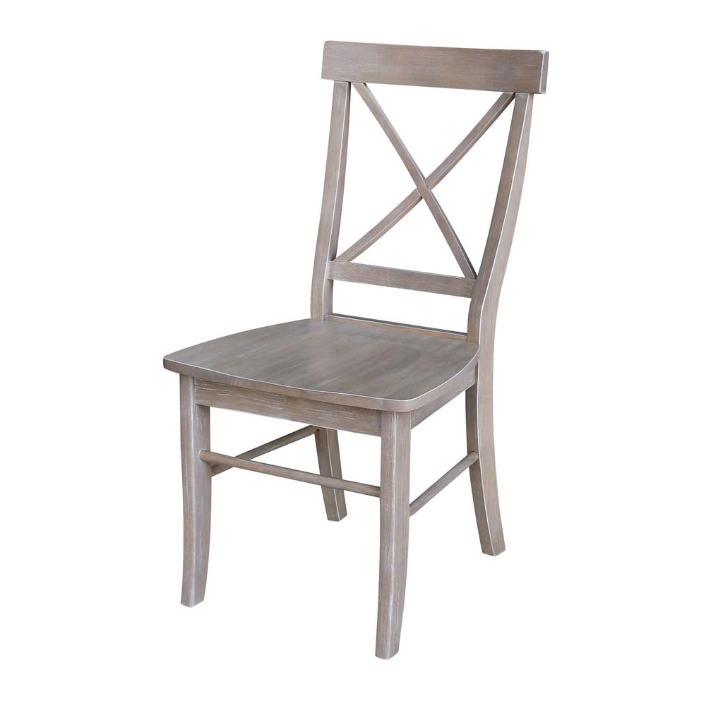 Set of Two X-Back Chairs  with Solid Wood Seats , Washed Gray Taupe. Picture 8