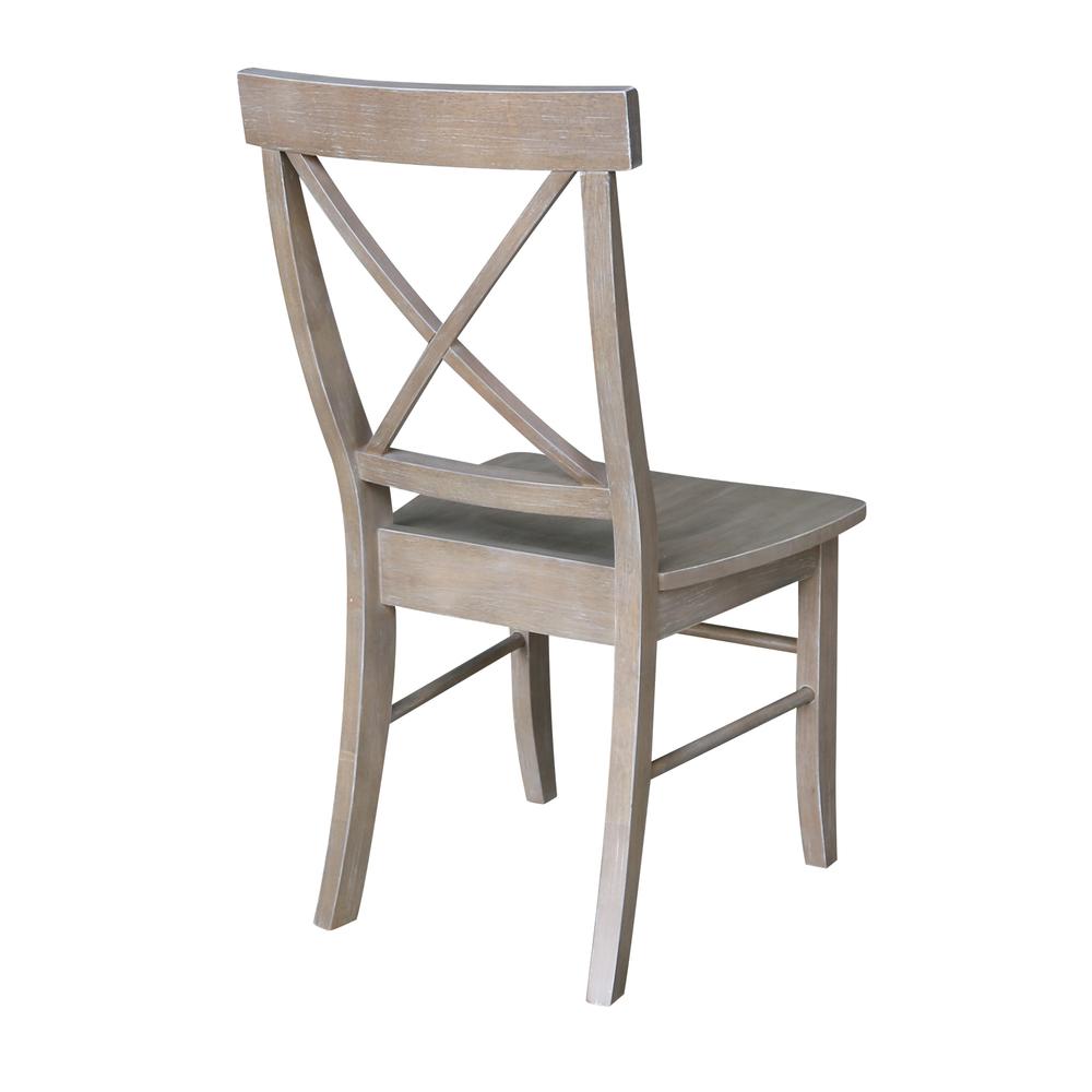 Set of Two X-Back Chairs  with Solid Wood Seats , Washed Gray Taupe. Picture 1