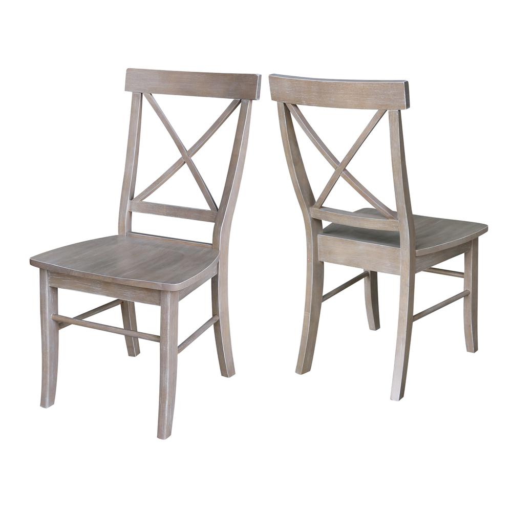 Set of Two X-Back Chairs  with Solid Wood Seats , Washed Gray Taupe. Picture 3