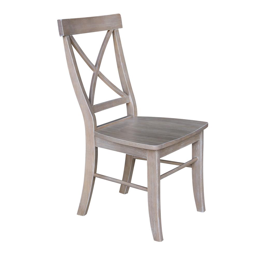 Set of Two X-Back Chairs  with Solid Wood Seats , Washed Gray Taupe. Picture 5