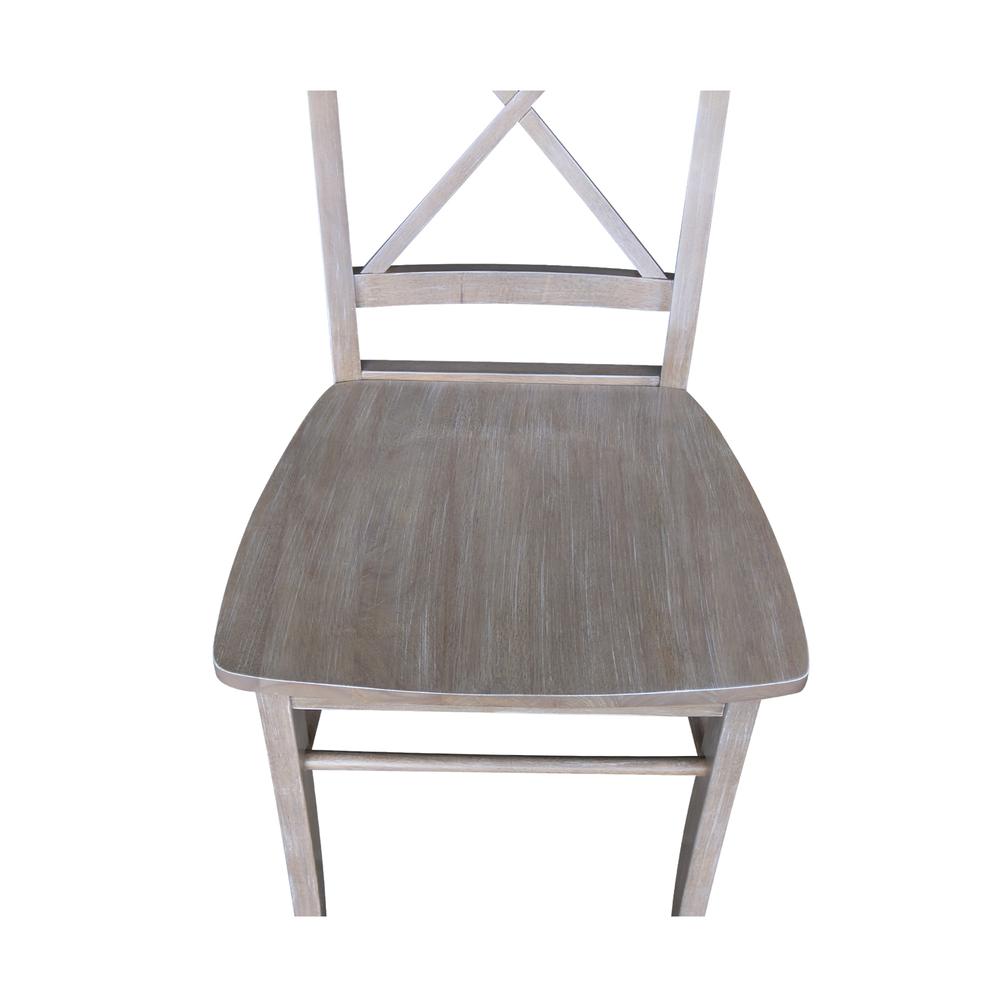Set of Two X-Back Chairs  with Solid Wood Seats , Washed Gray Taupe. Picture 7