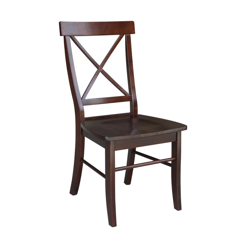 Set of Two X-Back Chairs  with Solid Wood Seats , Rich Mocha. Picture 1