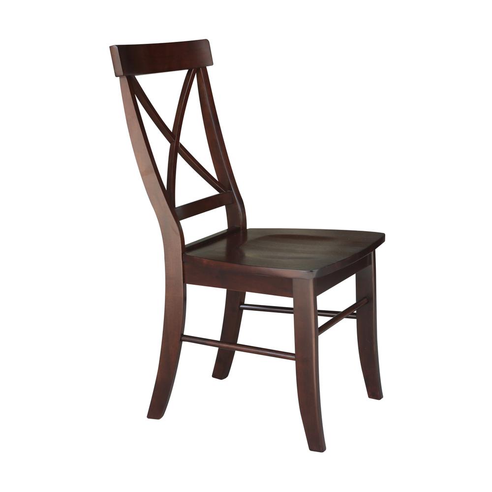 Set of Two X-Back Chairs  with Solid Wood Seats , Rich Mocha. Picture 4