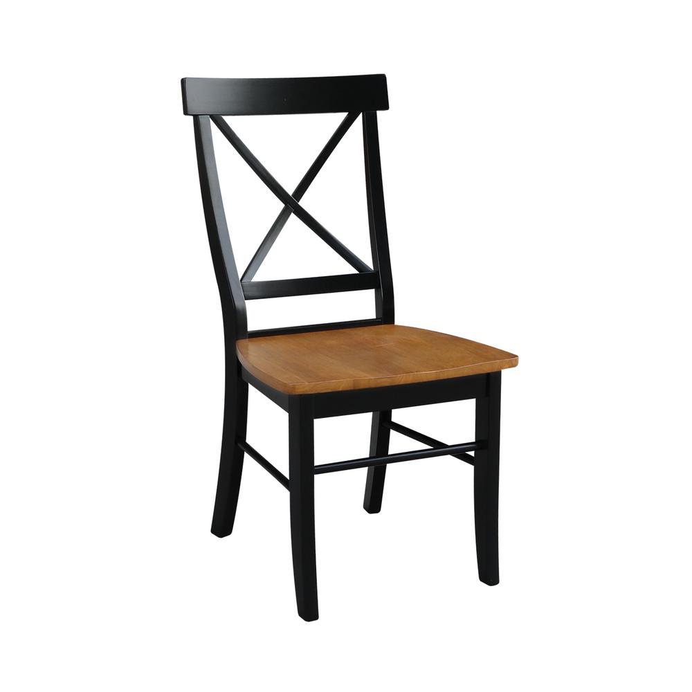 Set of Two X-Back Chairs  with Solid Wood Seats , Black/Cherry. The main picture.