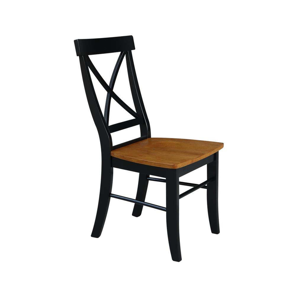Set of Two X-Back Chairs  with Solid Wood Seats , Black/Cherry. Picture 6