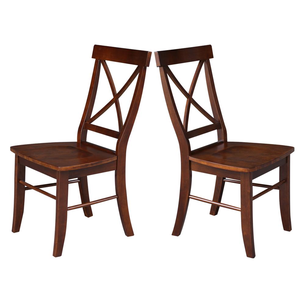 Set of Two X-Back Chairs  with Solid Wood Seats , Espresso. Picture 5