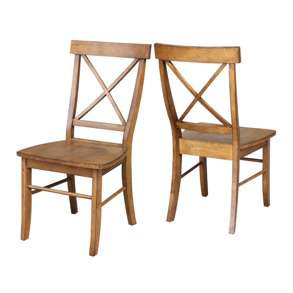 Set of Two X-Back Chairs  with Solid Wood Seats , Pecan. Picture 2