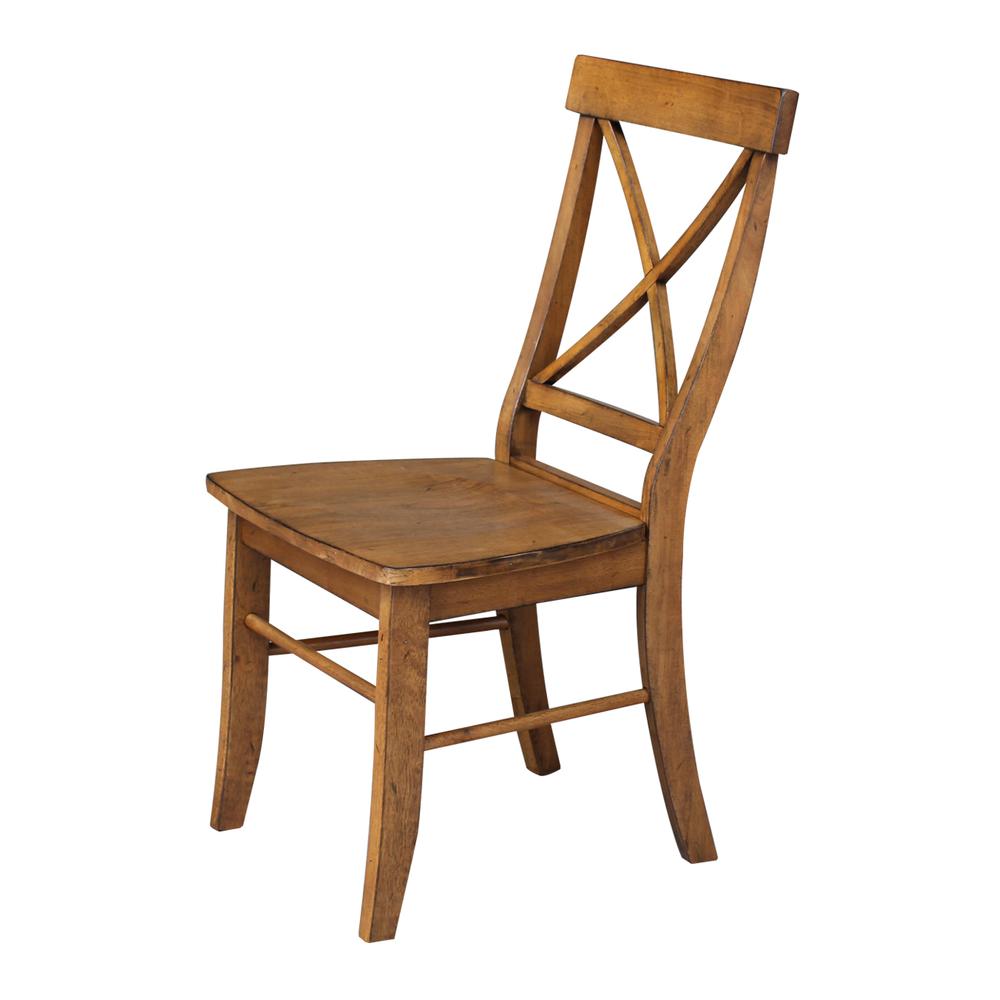Set of Two X-Back Chairs  with Solid Wood Seats , Pecan. Picture 6