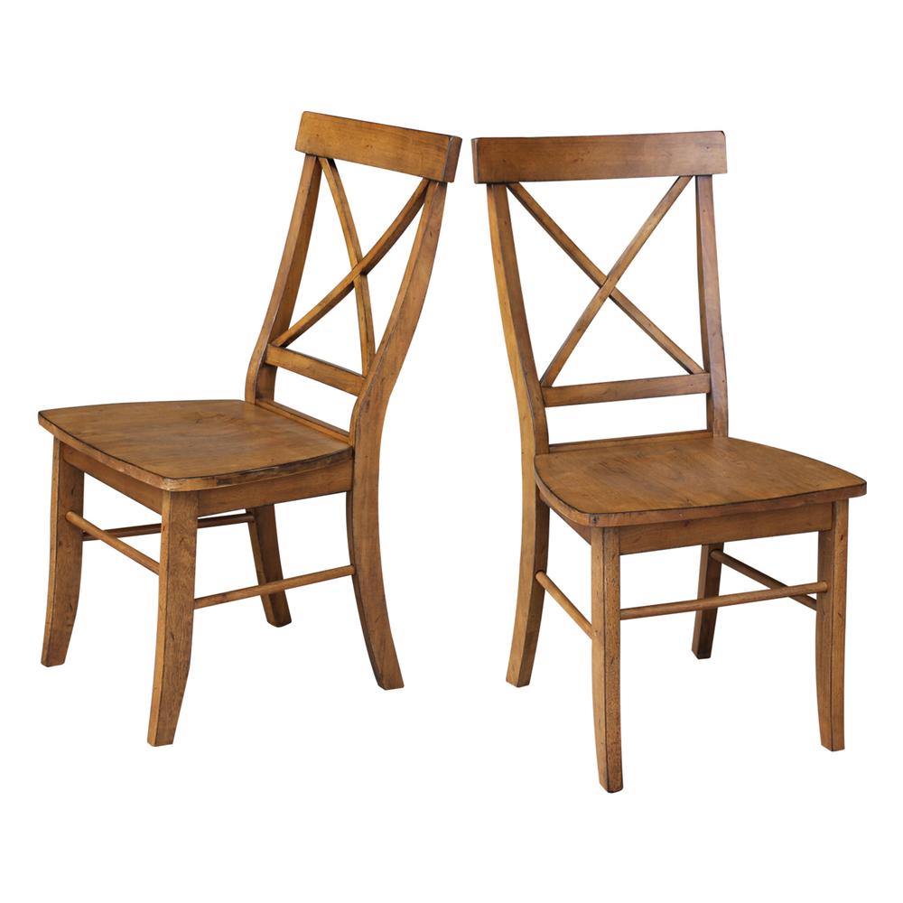 Set of Two X-Back Chairs  with Solid Wood Seats , Pecan. Picture 5