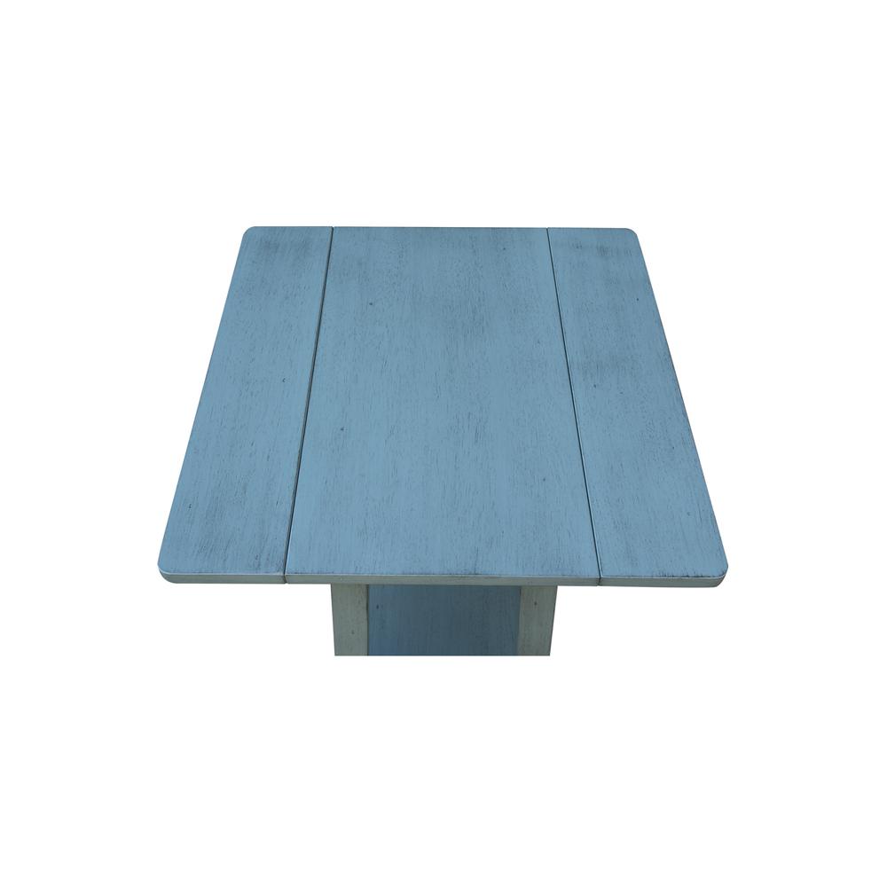 Solid Wood Square Drop Leaf Side Table in Antique Rubbed Ocean Blue. Picture 9