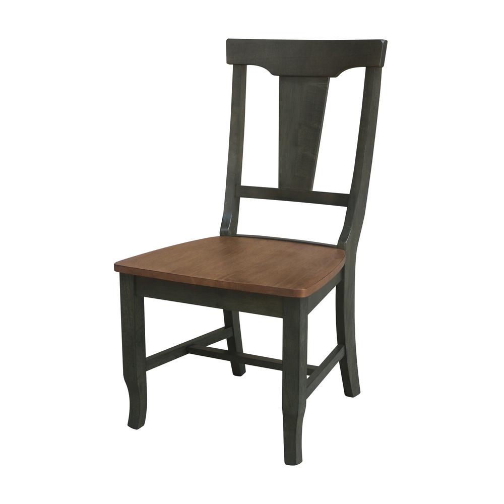 Solid Wood Panel Back Chair in Hickory/Washed Coal - Set of 2. Picture 1