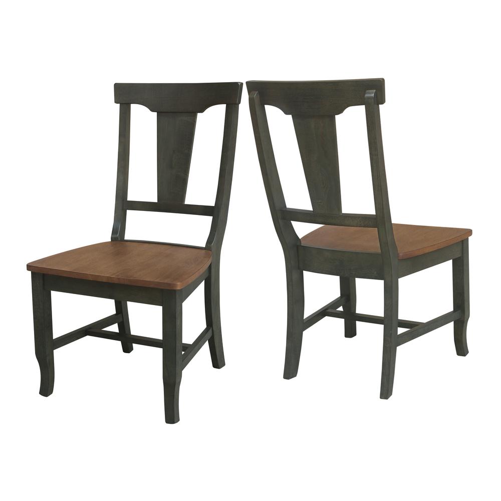 Solid Wood Panel Back Chair in Hickory/Washed Coal - Set of 2. Picture 7