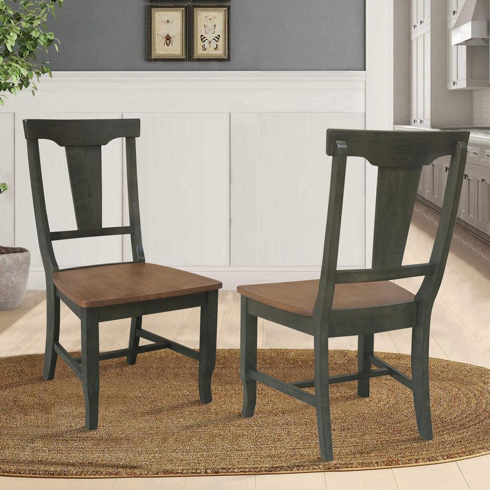 Solid Wood Panel Back Chair in Hickory/Washed Coal - Set of 2. Picture 2