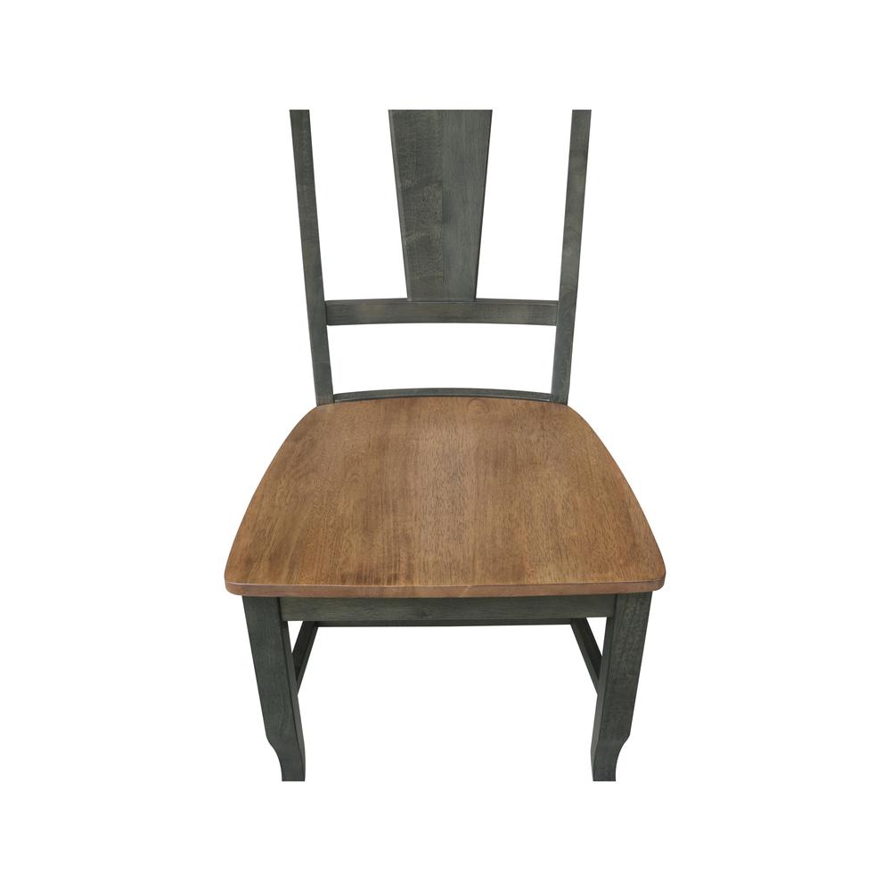 Solid Wood Panel Back Chair in Hickory/Washed Coal - Set of 2. Picture 9