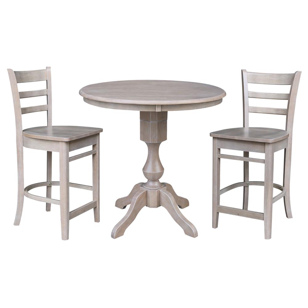 36" Round Pedestal Counter Height Table with 2 Emily Counter Height Stools. Picture 2