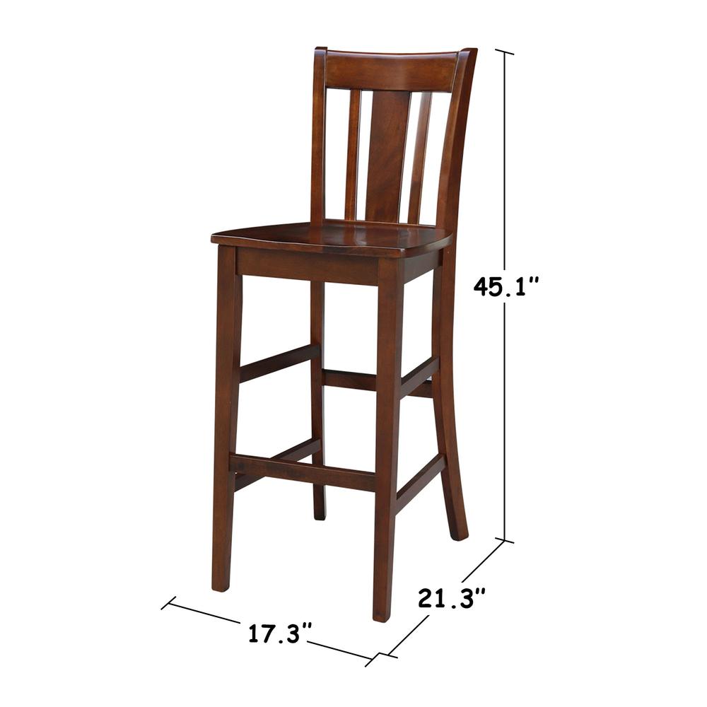San Remo Bar height Stool - 30" Seat Height, Espresso. Picture 9