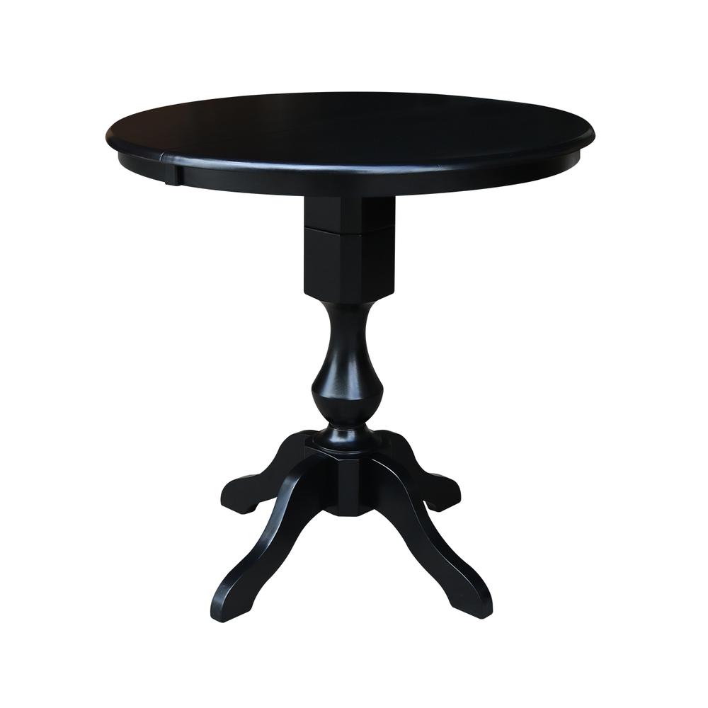36" - Round Counter Height Extension Dining Table with 12" Leaf and 2 Emily Counter Height Stools - 3 Piece Set, Black. Picture 3