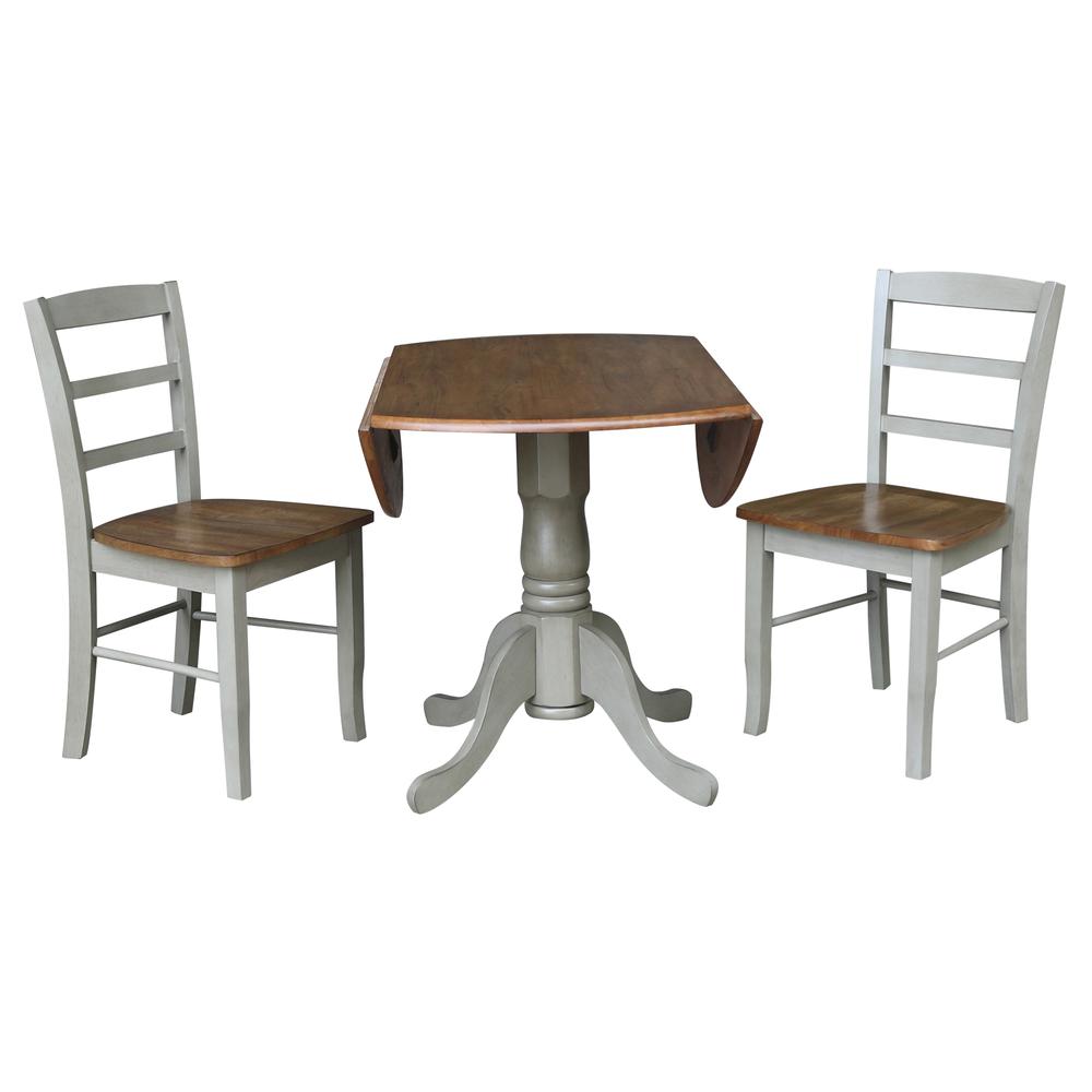 42" Dual Drop Leaf Pedestal Dining Table with 2 Madrid Ladderback Chairs. Picture 4