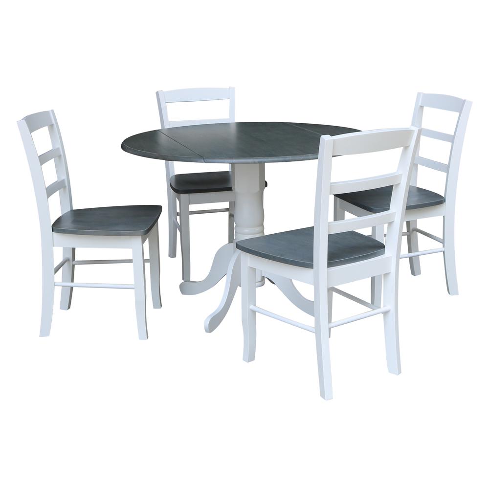 42" Dual Drop Leaf Dining Table with 4 Madrid Ladderback Chairs - 5 Piece Dining Set, White/Heather Gray. The main picture.