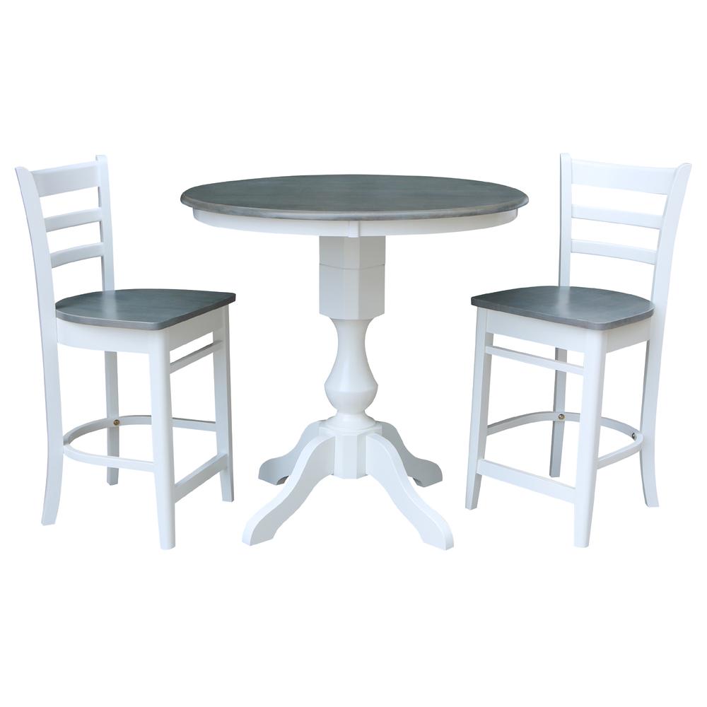36" Round Pedestal Counter Height Table with 2 Emily Counter Height Stools. Picture 1