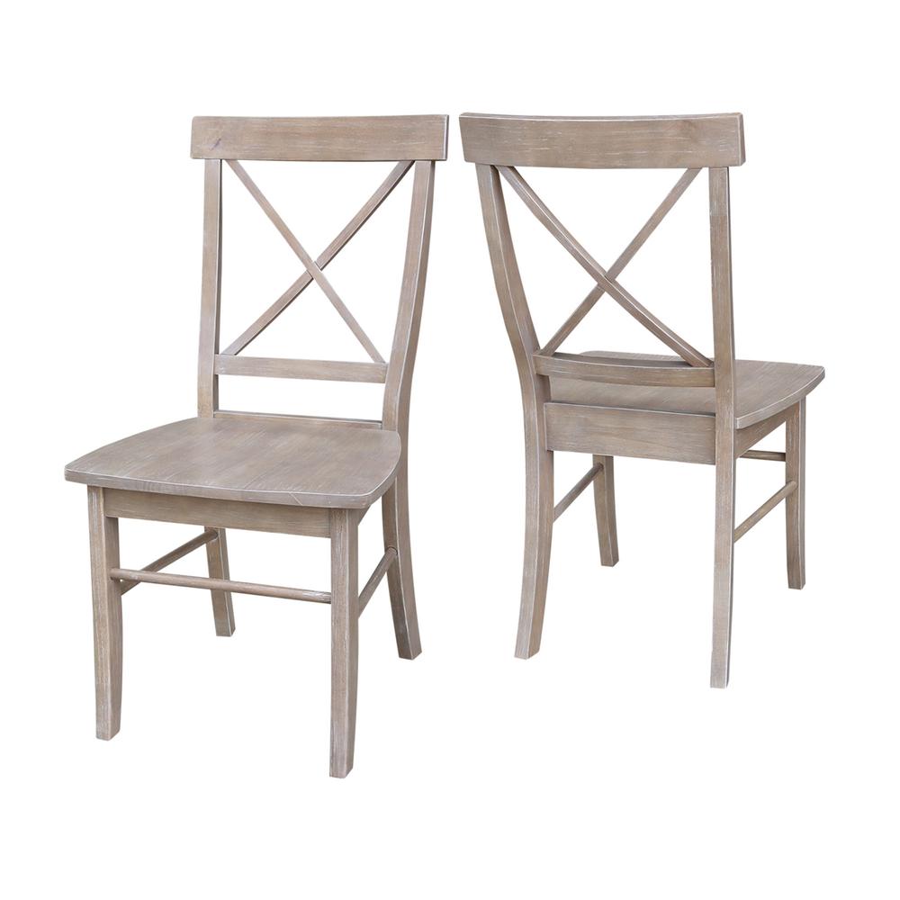 Set of Two X-Back Chairs  with Solid Wood Seats , Washed Gray Taupe. Picture 6